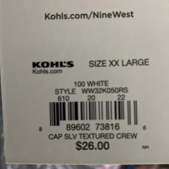 NWT - White Cap Sleeve Textured Crew from Nine West Size XXL - Picture 4 of 4